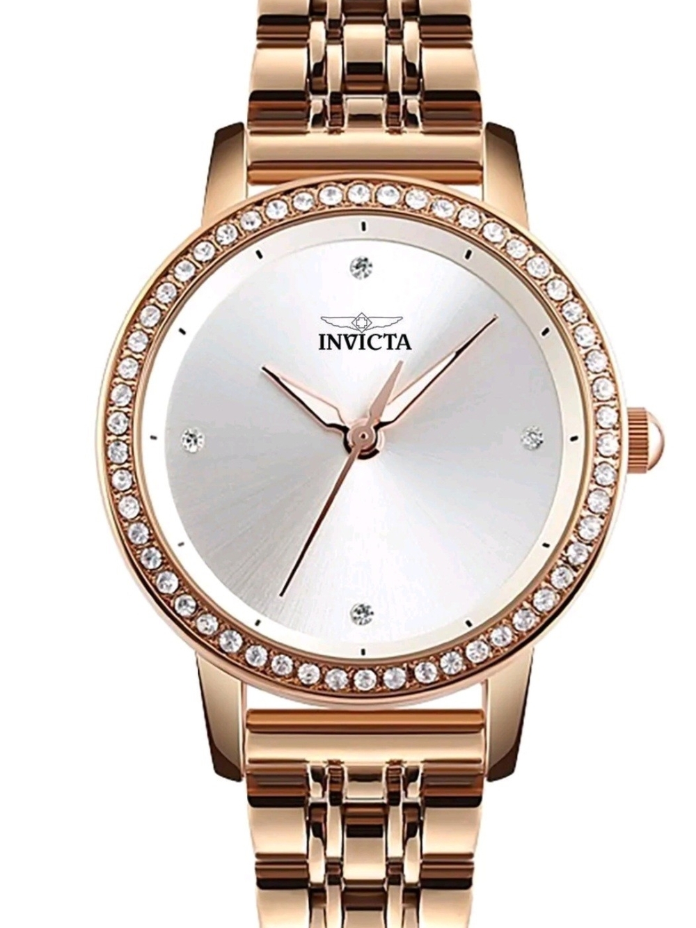 Invicta Rose Gold Crystal Accent Women's Bracelet Watch with Silver Dial